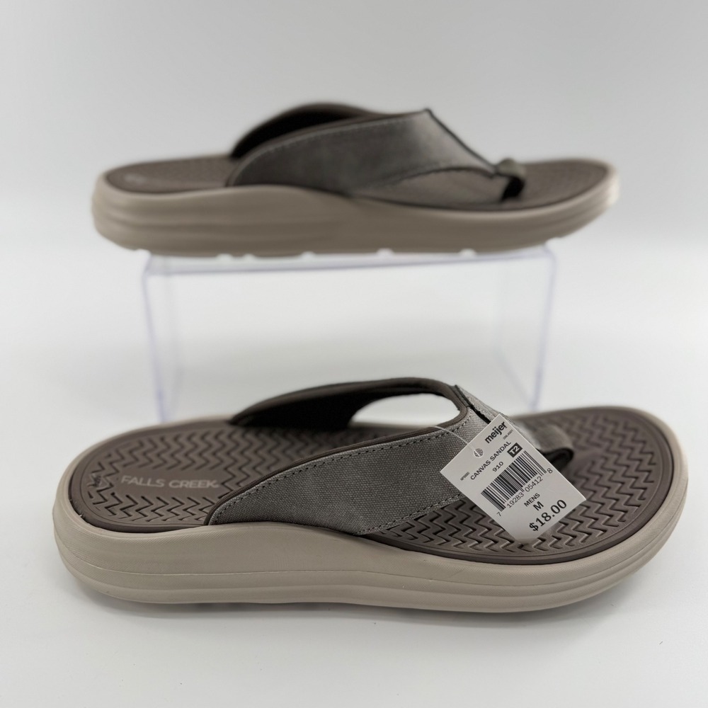 Falls Creek Mens M 7-8 Canvas Sandal Brown Flip Flop Thong Casual Beach 5308367 - Picture 4 of 8